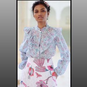 Banjanan Nina Floral Ruffle Shirt XS